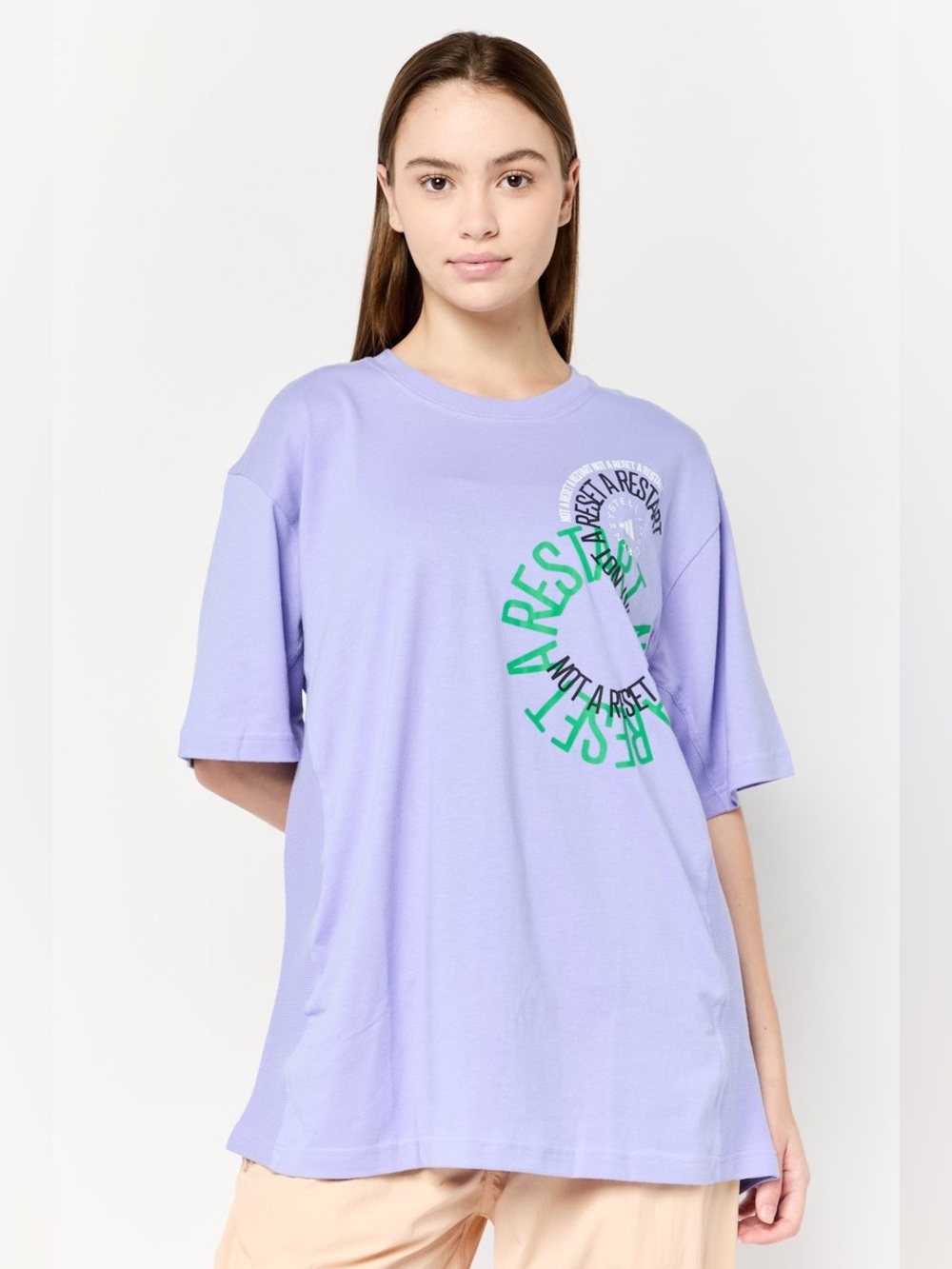 adidas Lavender Short-Sleeve Tee with Green Graphic